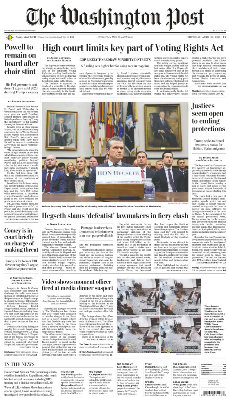 The Washington Post April 30 2026 The Washington Post Kitap Kapağı