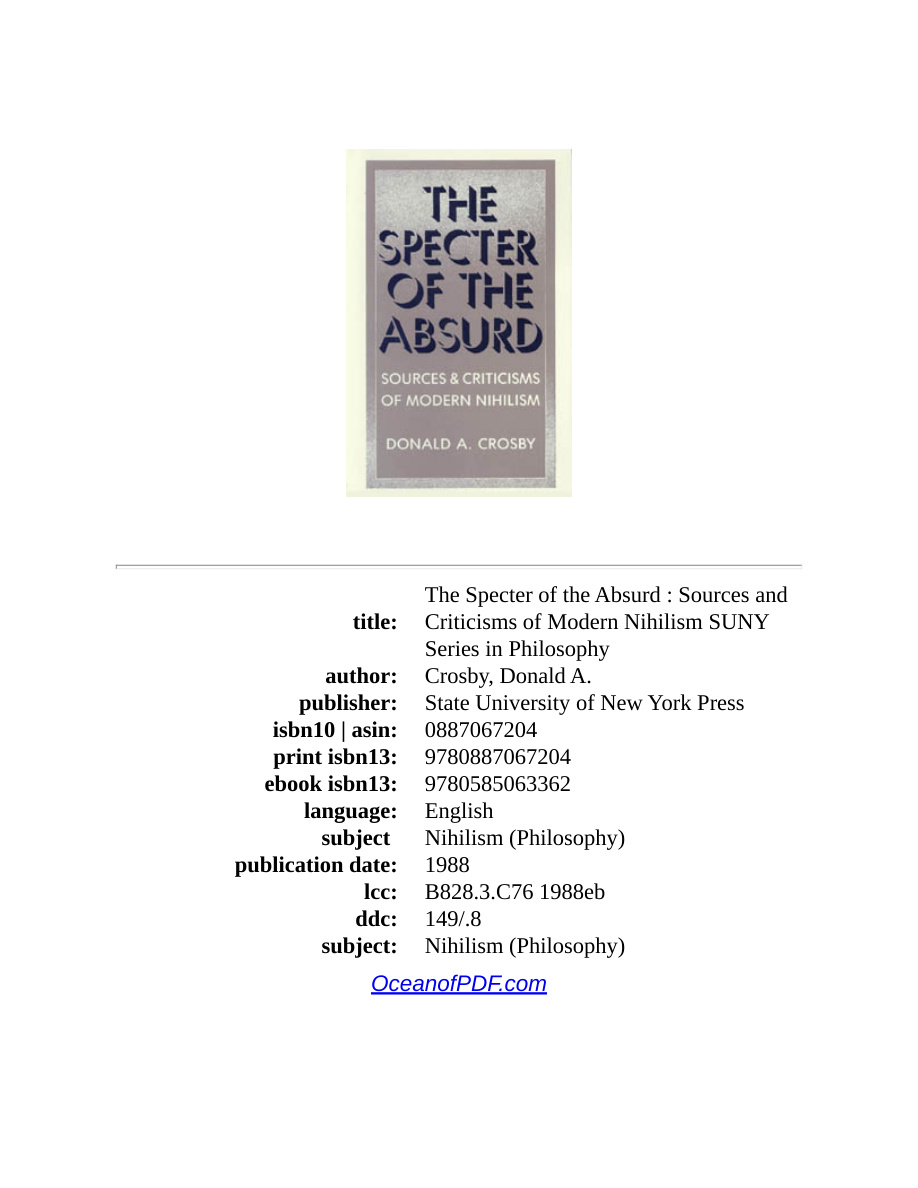 The specter of the absurd Donald A Crosby Kitap Kapağı