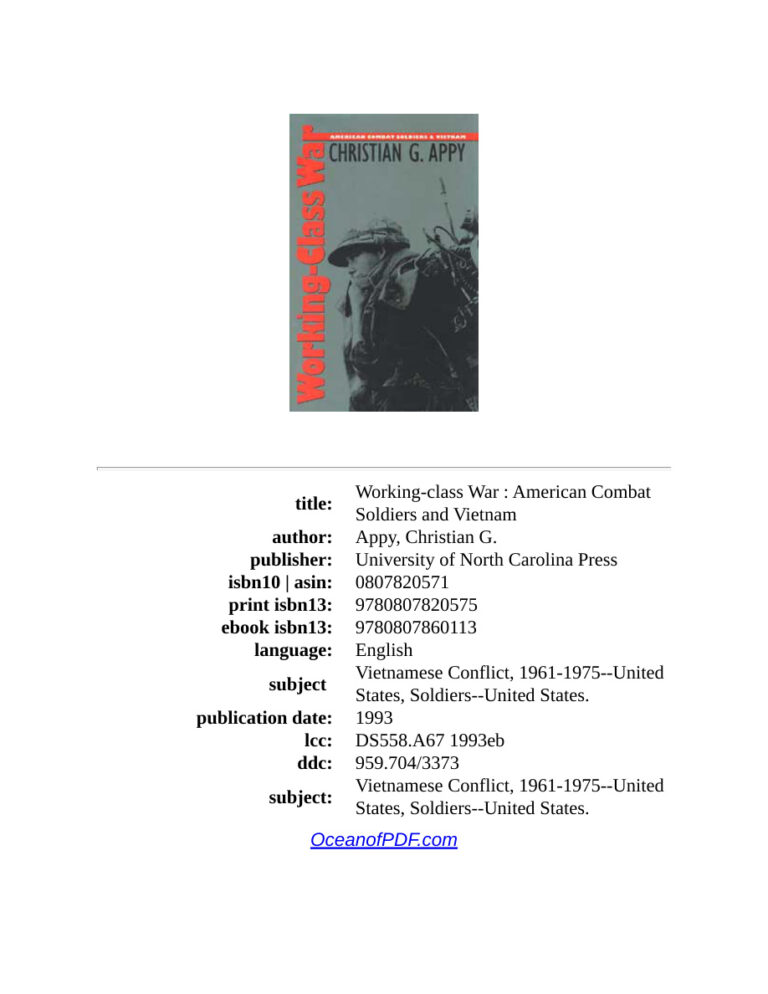 Working Class War American Combat Soldiers and Vietnam Christian G Appy Kitap Kapağı