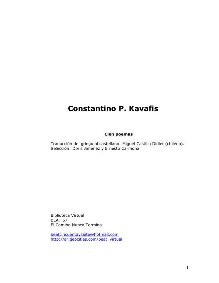100 Poemas Spanish Edition Kavafis Constantino Kitap Kapağı