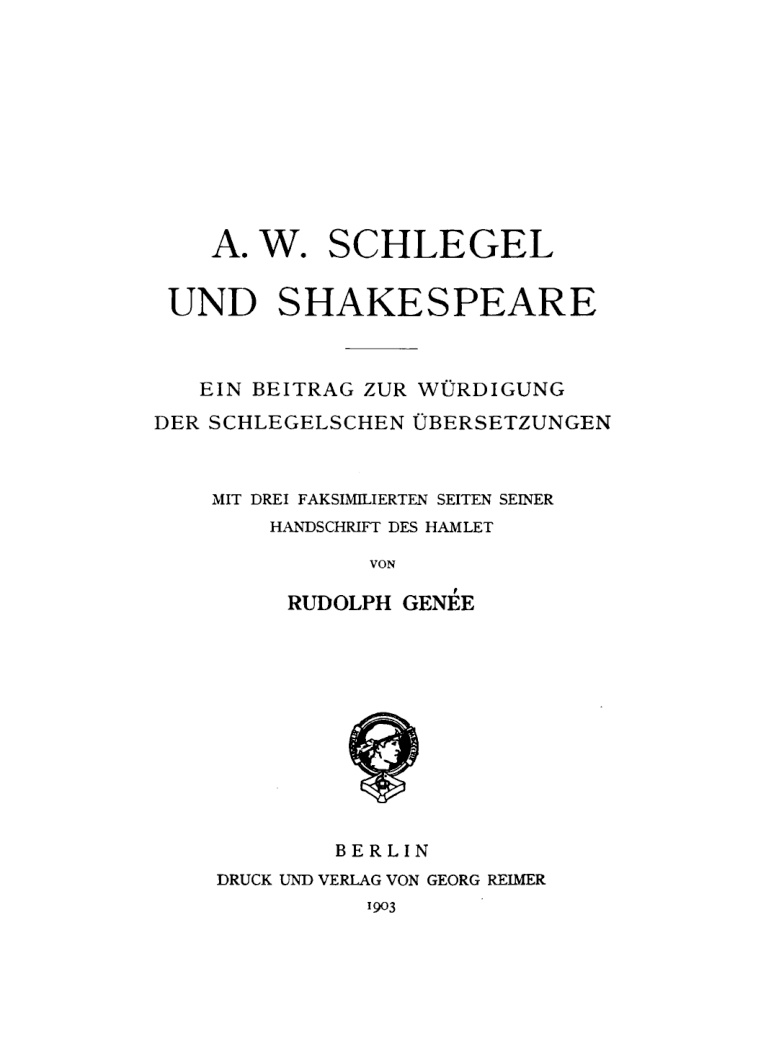 A W Schlegel und Shakespeare German Edition Rudolph Genee Kitap Kapağı