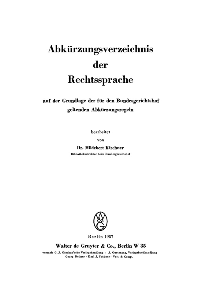 Abkurzungsverzeichnis der Rechtssprache German Edition Hildebert Kirchner Kitap Kapağı