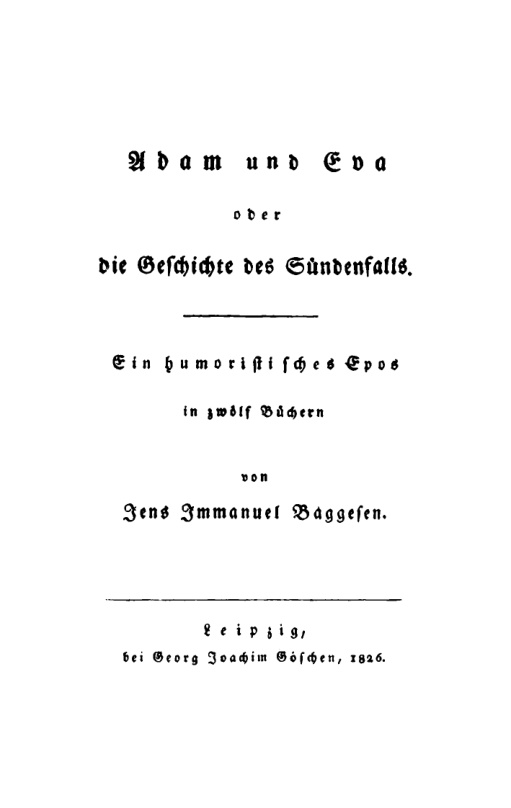 Adam und Eva oder die Geschichte des Sundenfalls German Edition Jens Immanuel Baggesen Kitap Kapağı