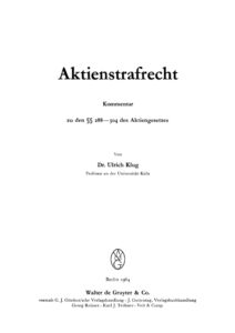 Aktienstrafrecht German Edition Ulrich Klug Kitap Kapağı