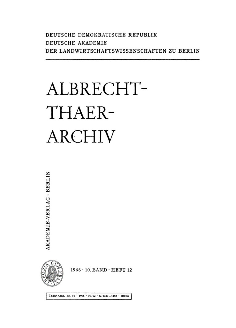 Albrecht Thaer Archiv Band 10 Heft 12 German Edition Deutsche Akademie Der Landwirtschaftswissenschaften Kitap Kapağı