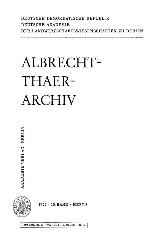 Albrecht Thaer Archiv Band 10 Heft 3 German Edition Deutsche Akademie Der Landwirtschaftswissenschaften Kitap Kapağı