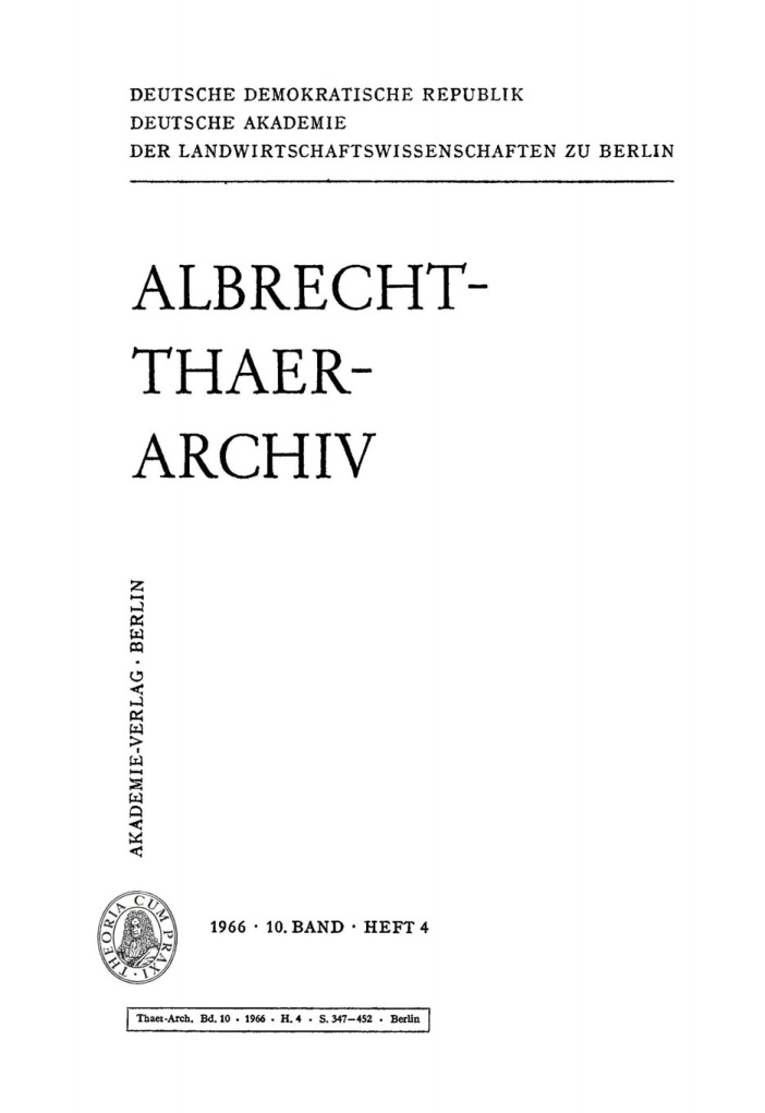 Albrecht Thaer Archiv Band 10 Heft 4 German Edition Deutsche Akademie Der Landwirtschaftswissenschaften Kitap Kapağı