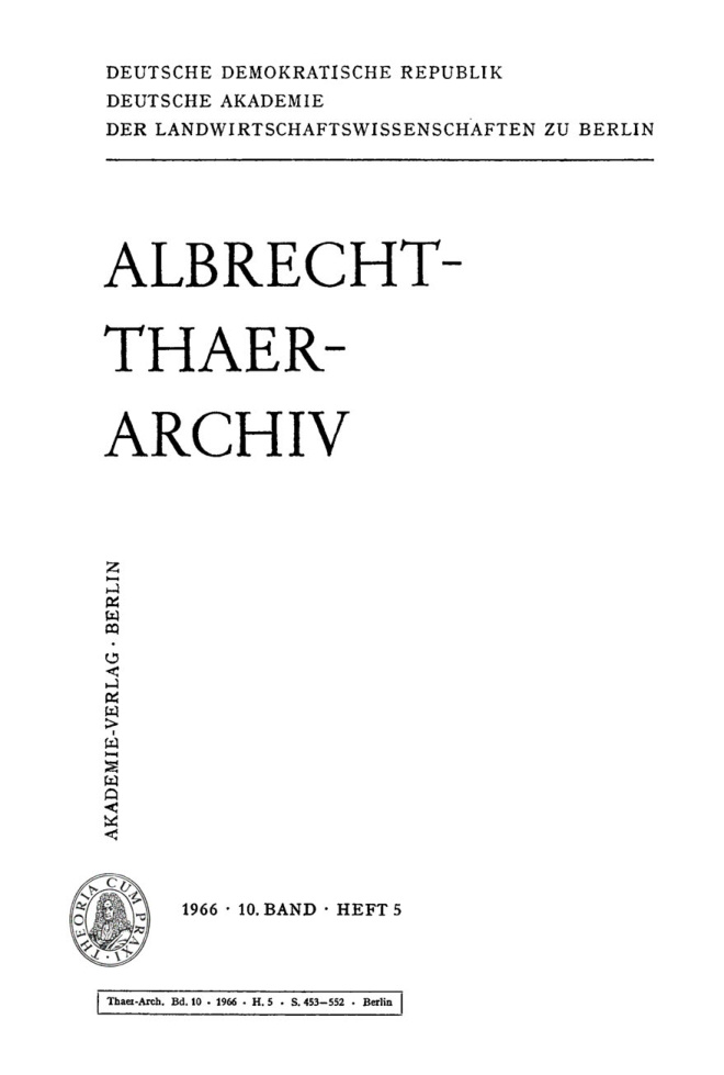 Albrecht Thaer Archiv Band 10 Heft 5 German Edition Deutsche Akademie Der Landwirtschaftswissenschaften Kitap Kapağı