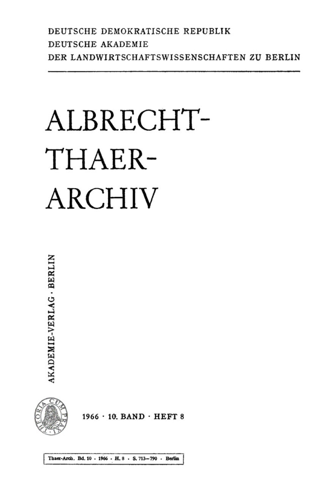 Albrecht Thaer Archiv Band 10 Heft 8 German Edition Deutsche Akademie Der Landwirtschaftswissenschaften Kitap Kapağı