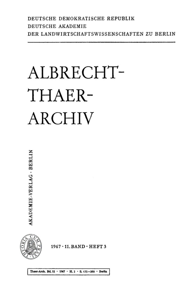 Albrecht Thaer Archiv Band 11 Heft 3 German Edition Deutsche Akademie Der Landwirtschaftswissenschaften Kitap Kapağı