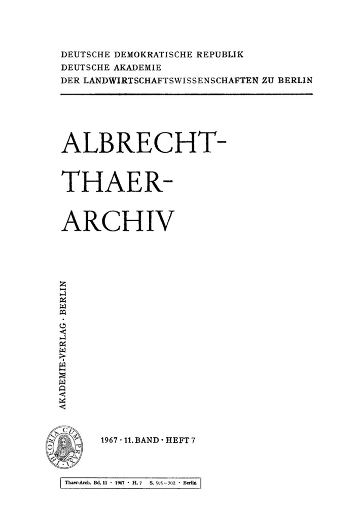 Albrecht Thaer Archiv Band 11 Heft 7 German Edition Deutsche Akademie Der Landwirtschaftswissenschaften Kitap Kapağı