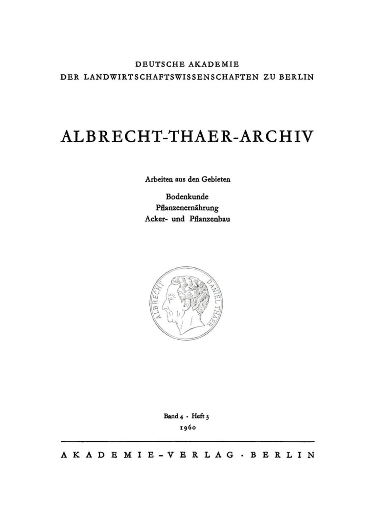 Albrecht Thaer Archiv Band 4 Heft 3 German Edition Deutsche Akademie Der Landwirtschaftswissenschaften Kitap Kapağı