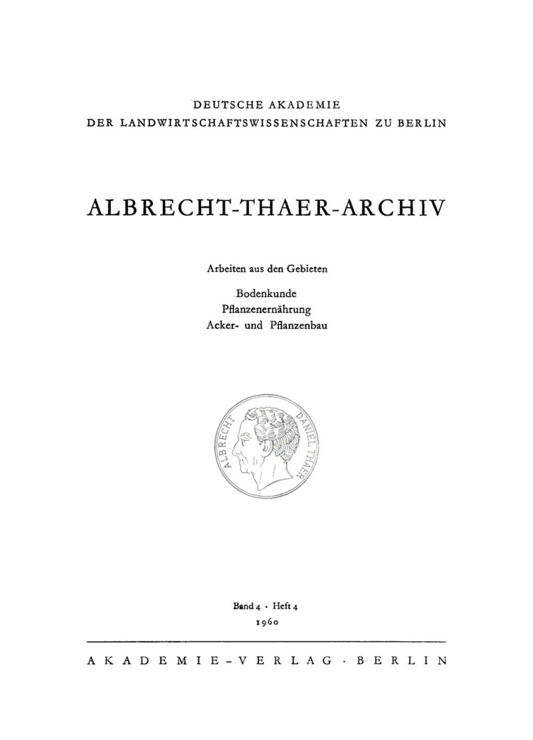 Albrecht Thaer Archiv Band 4 Heft 4 German Edition Deutsche Akademie Der Landwirtschaftswissenschaften Kitap Kapağı