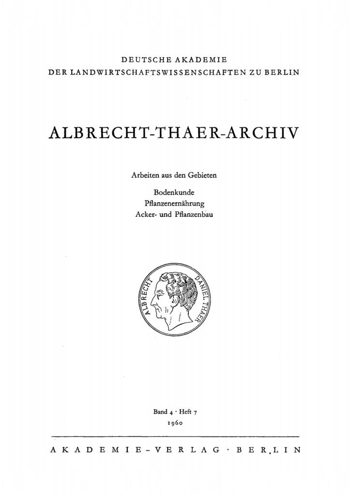 Albrecht Thaer Archiv Band 4 Heft 7 German Edition Deutsche Akademie Der Landwirtschaftswissenschaften Kitap Kapağı