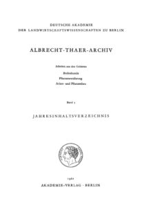 Albrecht Thaer Archiv Band 5 Heft 1 German Edition Deutsche Akademie Der Landwirtschaftswissenschaften Kitap Kapağı