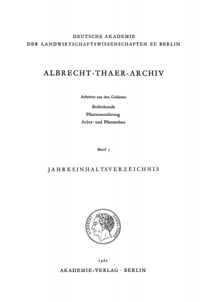Albrecht Thaer Archiv Band 5 Heft 1 German Edition Deutsche Akademie Der Landwirtschaftswissenschaften Kitap Kapağı