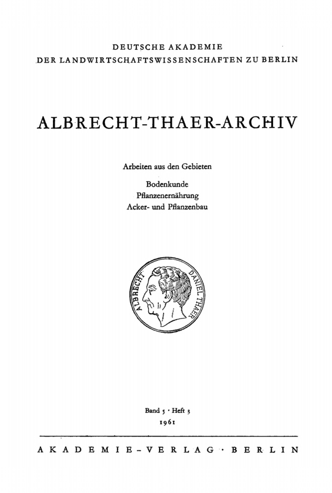 Albrecht Thaer Archiv Band 5 Heft 3 German Edition Deutsche Akademie Der Landwirtschaftswissenschaften Kitap Kapağı