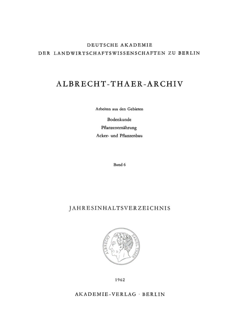 Albrecht Thaer Archiv Band 6 Heft 1 German Edition Deutsche Akademie Der Landwirtschaftswissenschaften Kitap Kapağı