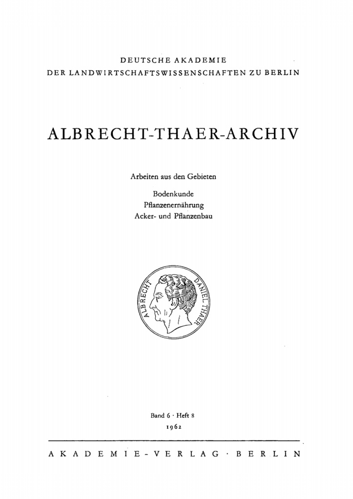 Albrecht Thaer Archiv Band 6 Heft 8 German Edition Deutsche Akademie Der Landwirtschaftswissenschaften Kitap Kapağı