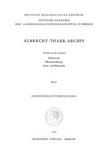 Albrecht Thaer Archiv Band 7 Heft 1 German Edition Deutsche Akademie Der Landwirtschaftswissenschaften Kitap Kapağı
