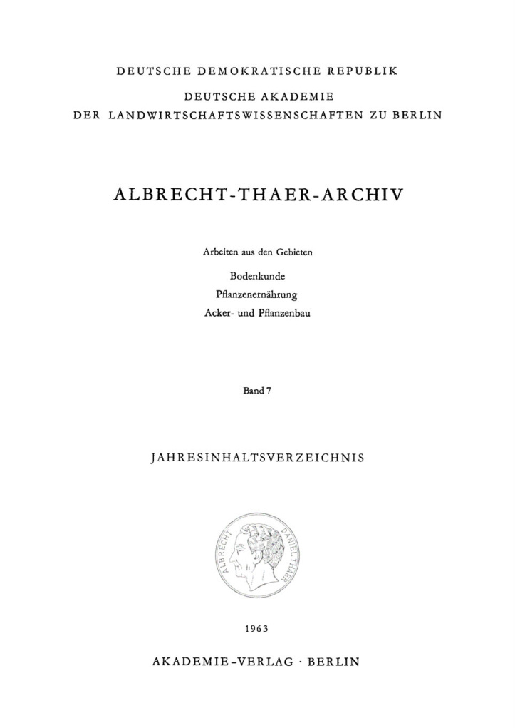Albrecht Thaer Archiv Band 7 Heft 1 German Edition Deutsche Akademie Der Landwirtschaftswissenschaften Kitap Kapağı