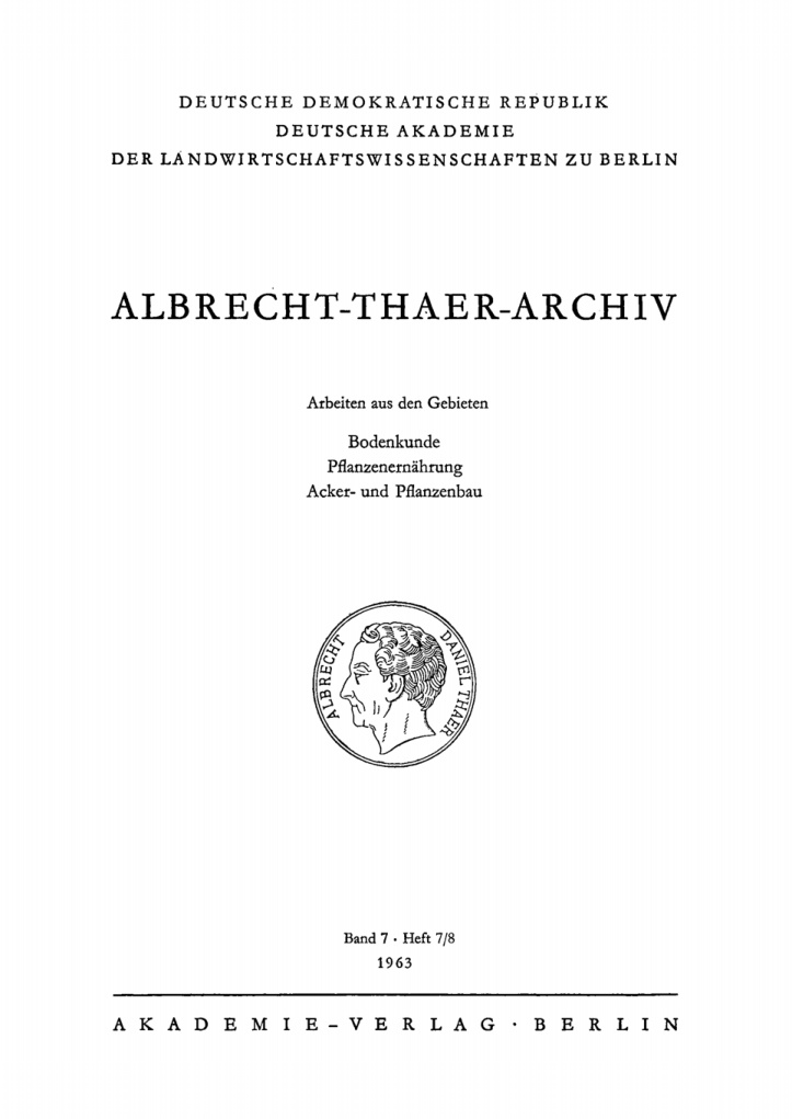 Albrecht Thaer Archiv Band 7 Heft 78 German Edition Deutsche Akademie Der Landwirtschaftswissenschaften Kitap Kapağı