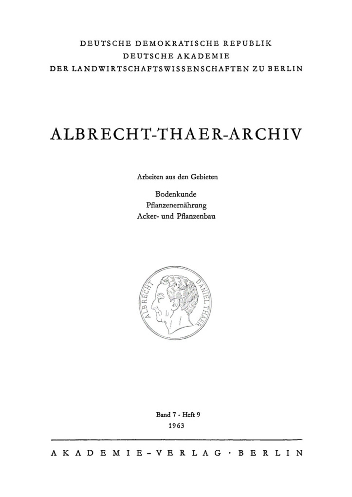 Albrecht Thaer Archiv Band 7 Heft 9 German Edition Deutsche Akademie Der Landwirtschaftswissenschaften Kitap Kapağı