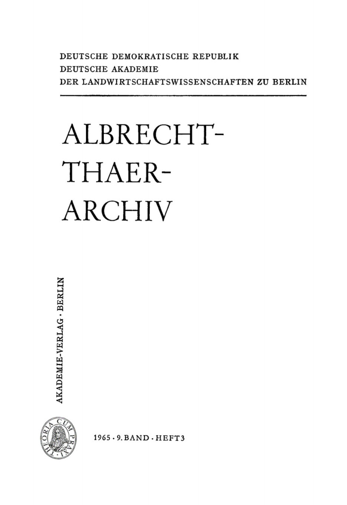 Albrecht Thaer Archiv Band 9 Heft 3 German Edition Deutsche Akademie Der Landwirtschaftswissenschaften Kitap Kapağı