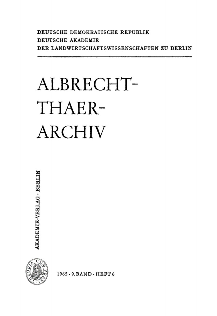 Albrecht Thaer Archiv Band 9 Heft 6 German Edition Deutsche Akademie Der Landwirtschaftswissenschaften Kitap Kapağı