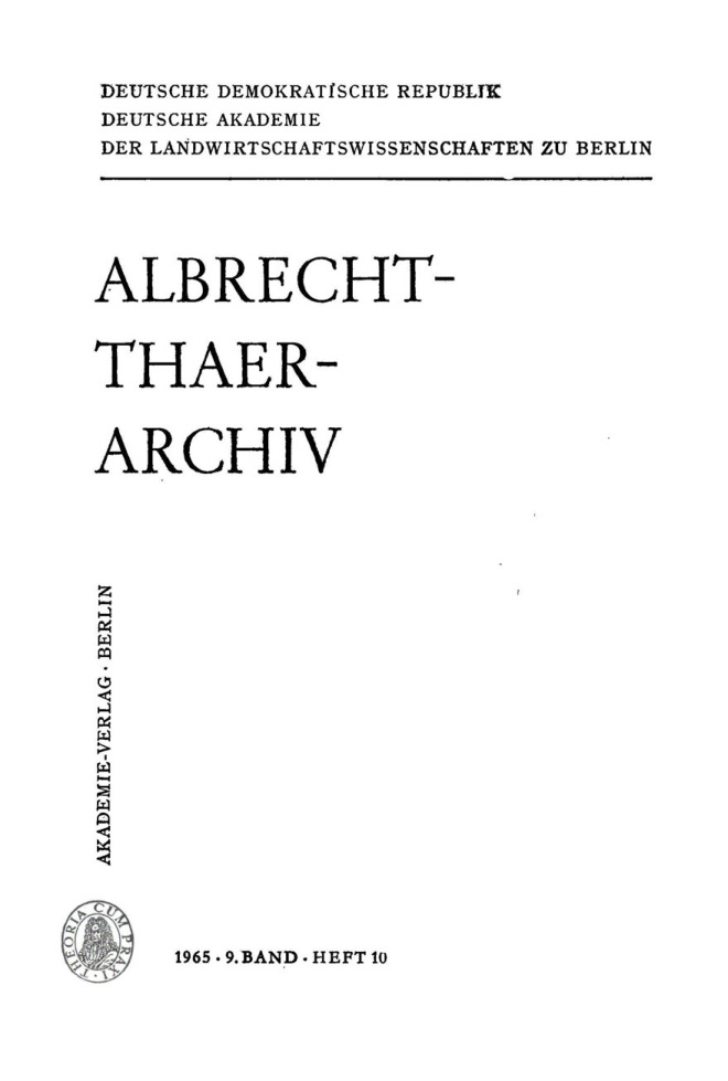 Albrecht Thaer Archiv Band 9 Heft 10 German Edition Deutsche Akademie Der Landwirtschaftswissenschaften Kitap Kapağı