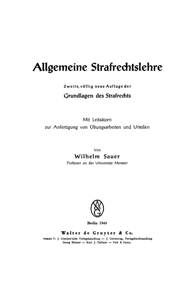Allgemeine Strafrechtslehre German Edition Wilhelm Sauer Kitap Kapağı