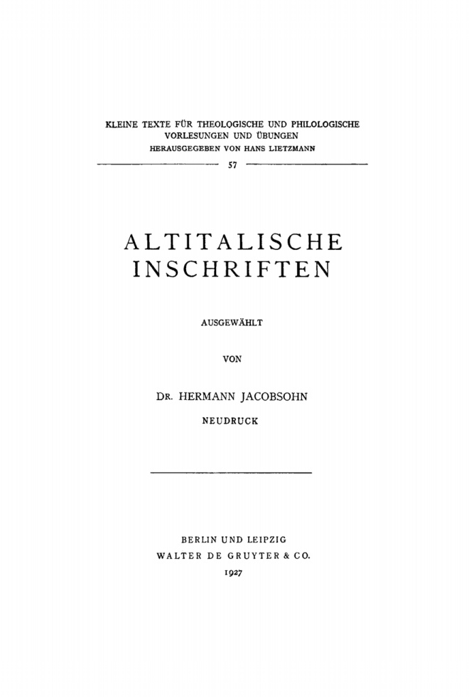 Altitalische Inschriften German Edition Hermann Jacobsohn Kitap Kapağı