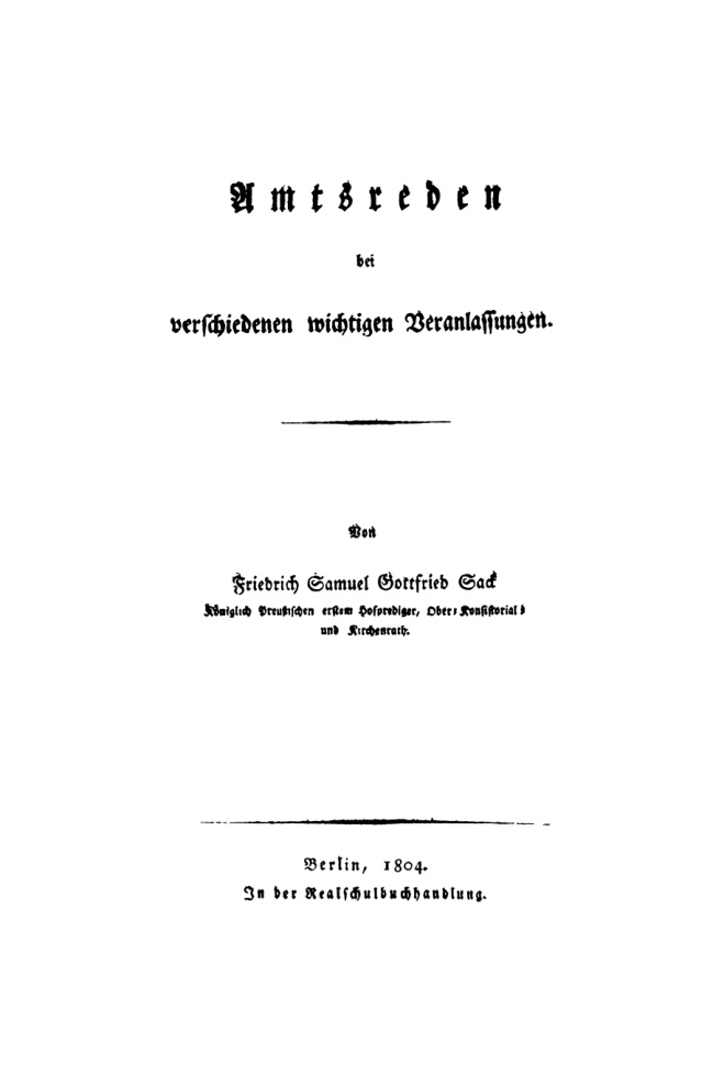 Amtsreden bei verschiedenen wichtigen Veranlassungen German Edition Friedrich Samuel Gottfried Sack Kitap Kapağı