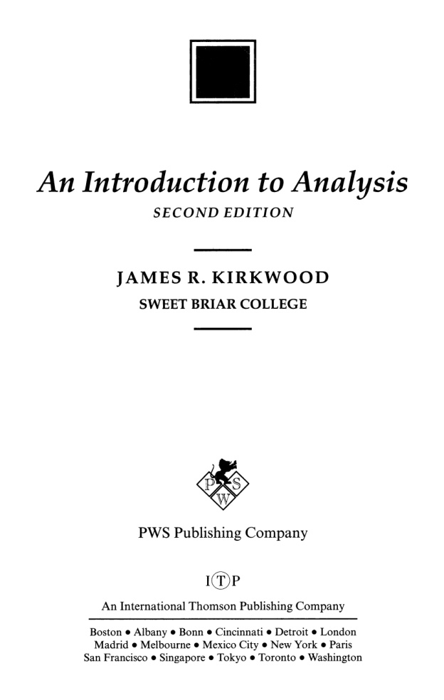An Introduction to Analysis Second Edition James R Kirkwood Kitap Kapağı