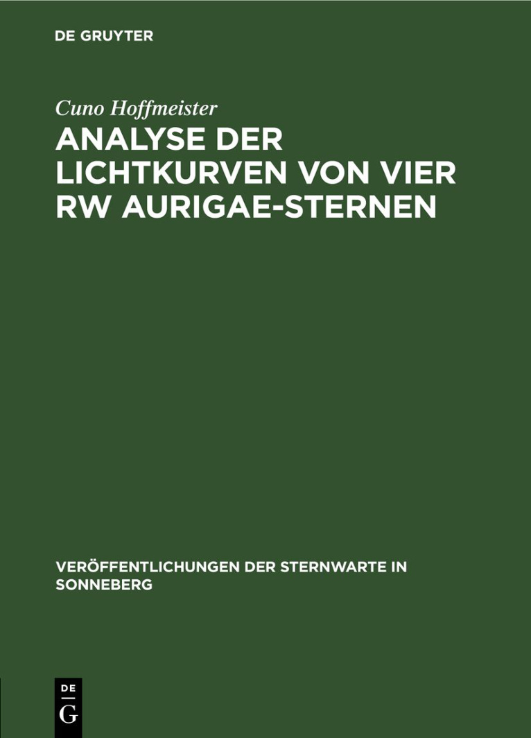 Analyse der Lichtkurven von vier RW Aurigae Sternen German Edition Cuno Hoffmeister Kitap Kapağı