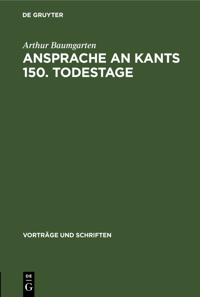 Ansprache an Kants 150 Todestage German Edition Arthur Baumgarten Kitap Kapağı