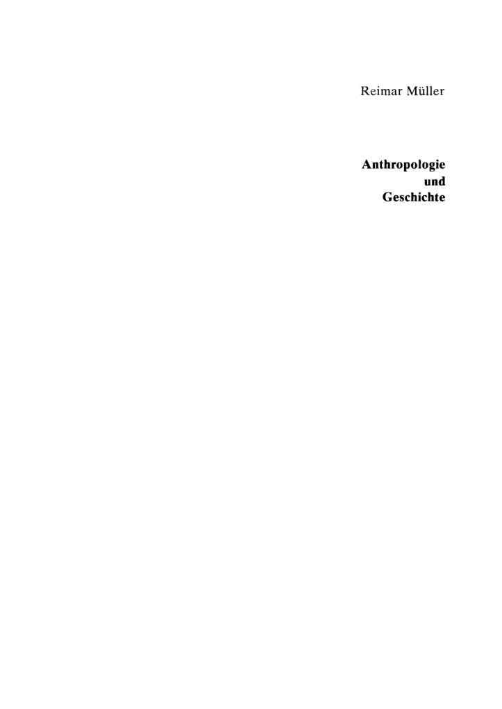 Anthropologie und Geschichte German Edition Reimar Muller Kitap Kapağı