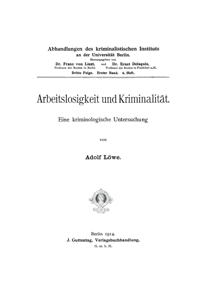 Arbeitslosigkeit und Kriminalitat German Edition Adolf Lowe Kitap Kapağı