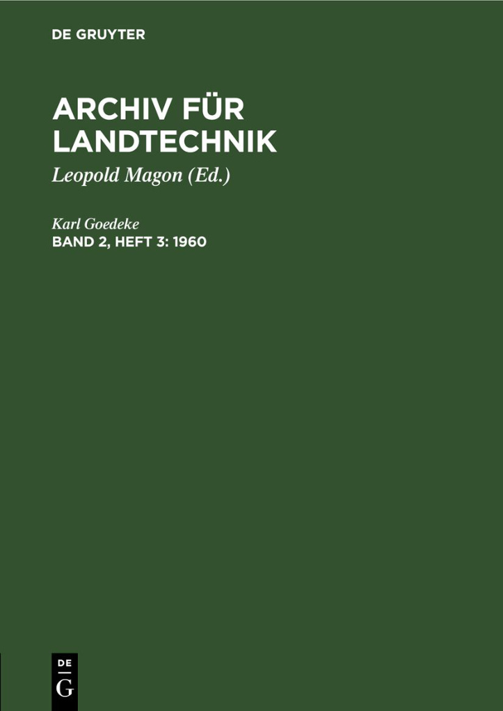 Archiv fur Landtechnik Band 2 Heft 3 1960 German Edition Deutsche Akademie Der Landwirtschaftswissenschaften Kitap Kapağı