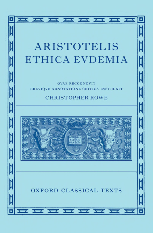 Aristotles Eudemian Ethics Christopher Rowe Kitap Kapağı