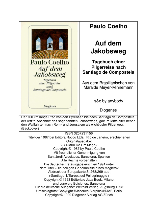 Auf dem Jakobsweg German Edition Paulo Coelho Kitap Kapağı