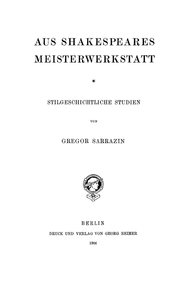 Aus Shakespeares Meisterwerkstatt German Edition Gregor Sarrazin Kitap Kapağı