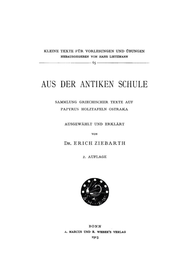 Aus der antiken Schule German Edition Erich Ziebarth Kitap Kapağı