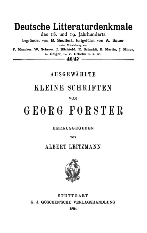 Ausgewahlte kleine Schriften von Georg Forster German Edition Georg Forster Kitap Kapağı