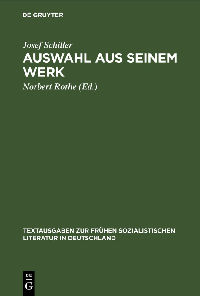 Auswahl aus seinem Werk German Edition Josef Schiller Kitap Kapağı
