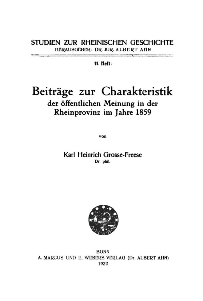 Beitrage zur Charakteristik der offentlichen Meinung in der Rheinprovinz im Jahre 1859 German Edition Karl Heinrich Grosse Freese Kitap Kapağı