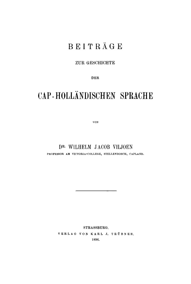 Beitrage zur Geschichte der Cap Hollandischen Sprache German Edition Wilhelm Jacob Viljoen Kitap Kapağı