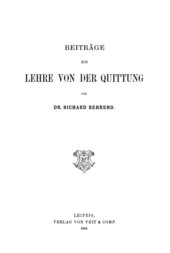 Beitrage zur Lehre von der Quittung German Edition Richard Behrend Kitap Kapağı