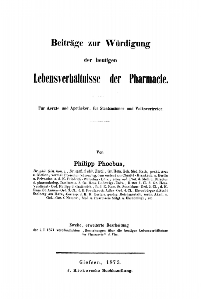 Beitrage zur Wurdigung der heutigen Lebensverhaltnisse der Pharmacie German Edition Philipp Phoebus Kitap Kapağı