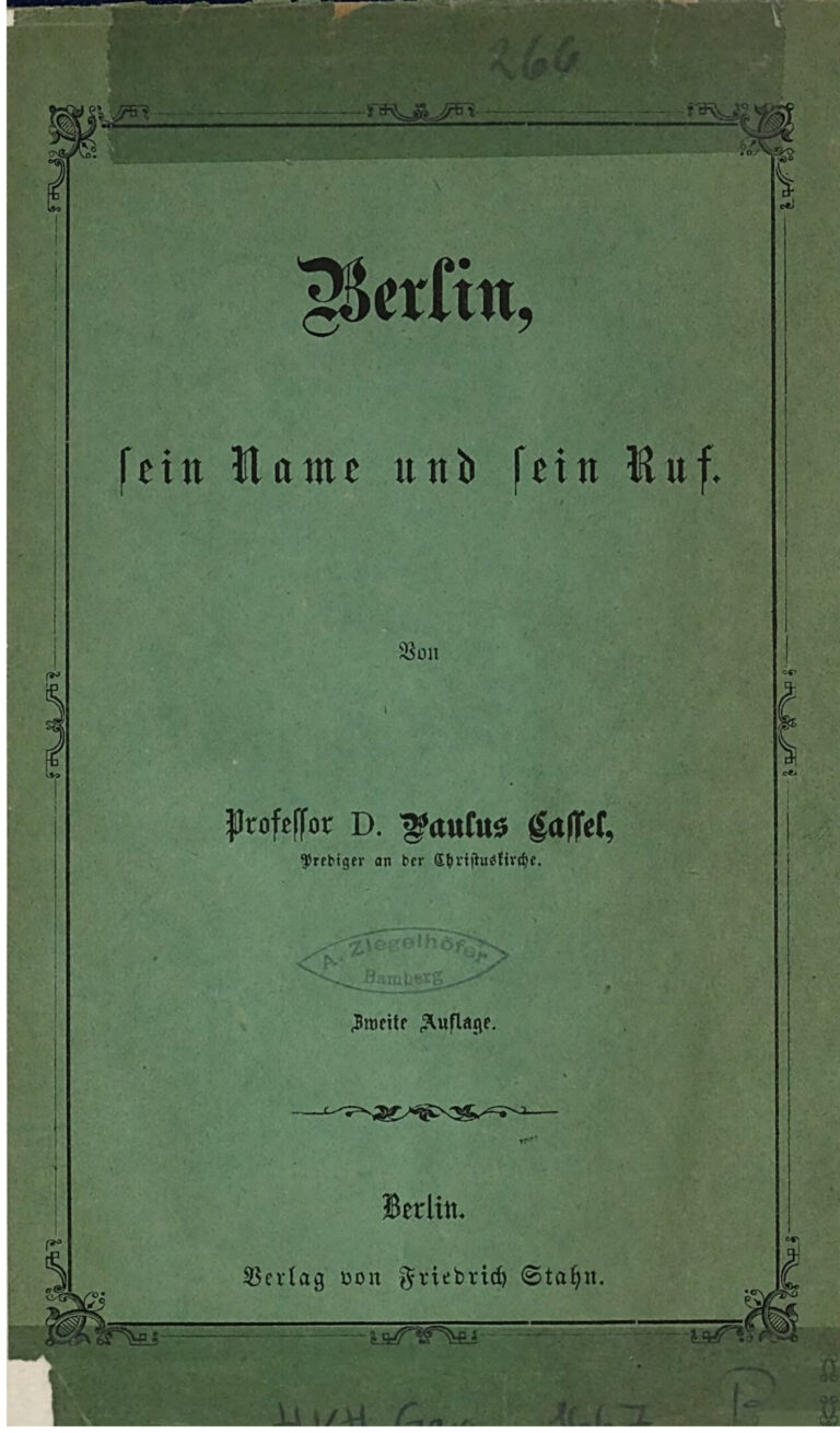 Berlin sein Name und sein Ruf German Edition Paulus Cassel Kitap Kapağı